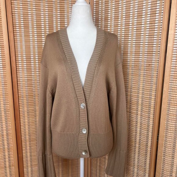 Tan Ellie Tahari merino wool button up cardigan - Picture 1 of 4